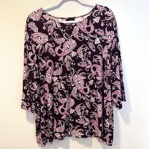 J.jill Wearever Collection Size-2X Womens Tunic‎ Paisley Burgundy